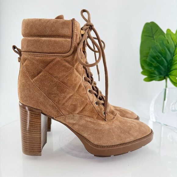 Aquatalia Iole Quilted Suede Lace-Up Booties Women 10.5 Brown Weatherproof Boots - Picture 3 of 16